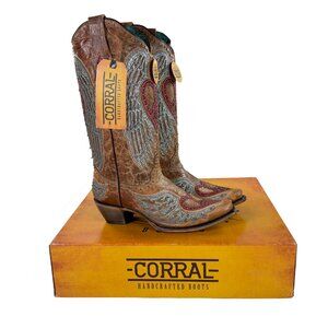 Corral Sand Heart & Wings Overlay & Embroidery Western Boots Womens Size 10 NEW